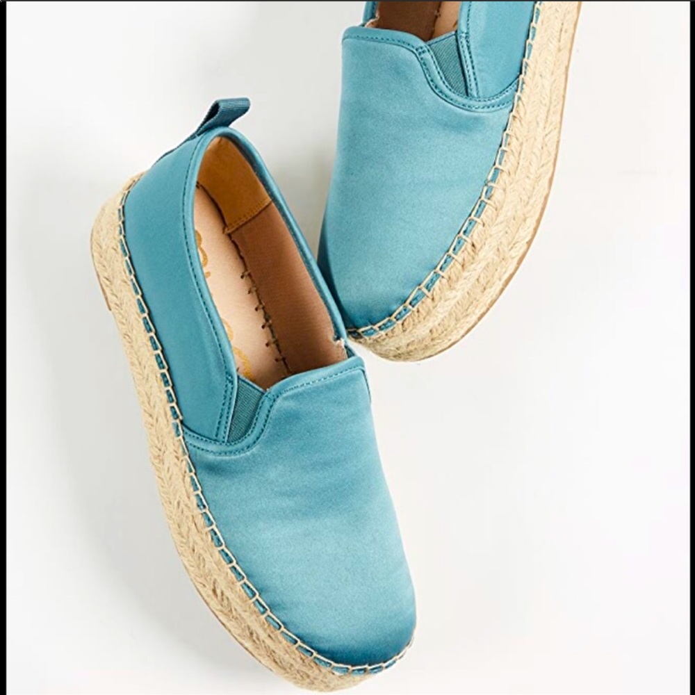 NWOB SAM EDELMAN BLUE PLATFORM ESPADRILLE SLIP ONS
